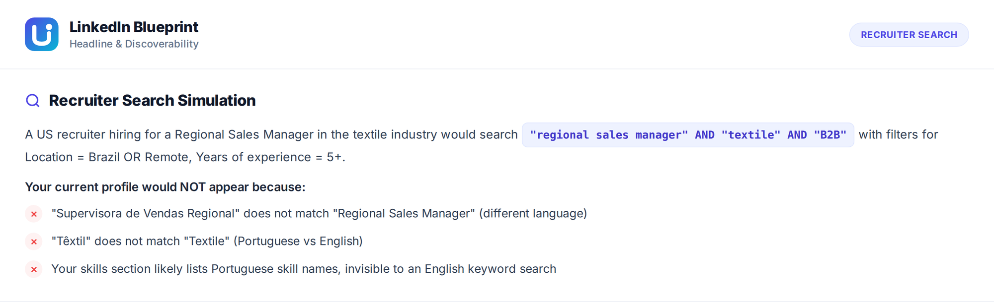 Recruiter Search Simulation: a busca do recrutador e os motivos de o perfil não aparecer