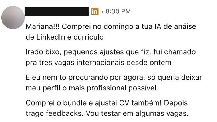 Mensagem: comprei no domingo, fui chamado pra três vagas internacionais desde ontem